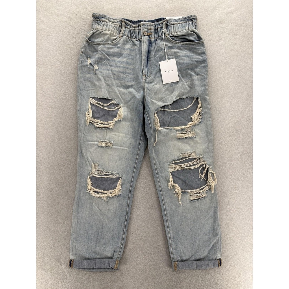 KanCan Paperbag Jeans Womens 13/30 Blue Light Wash High Rise Distressed Cuffed